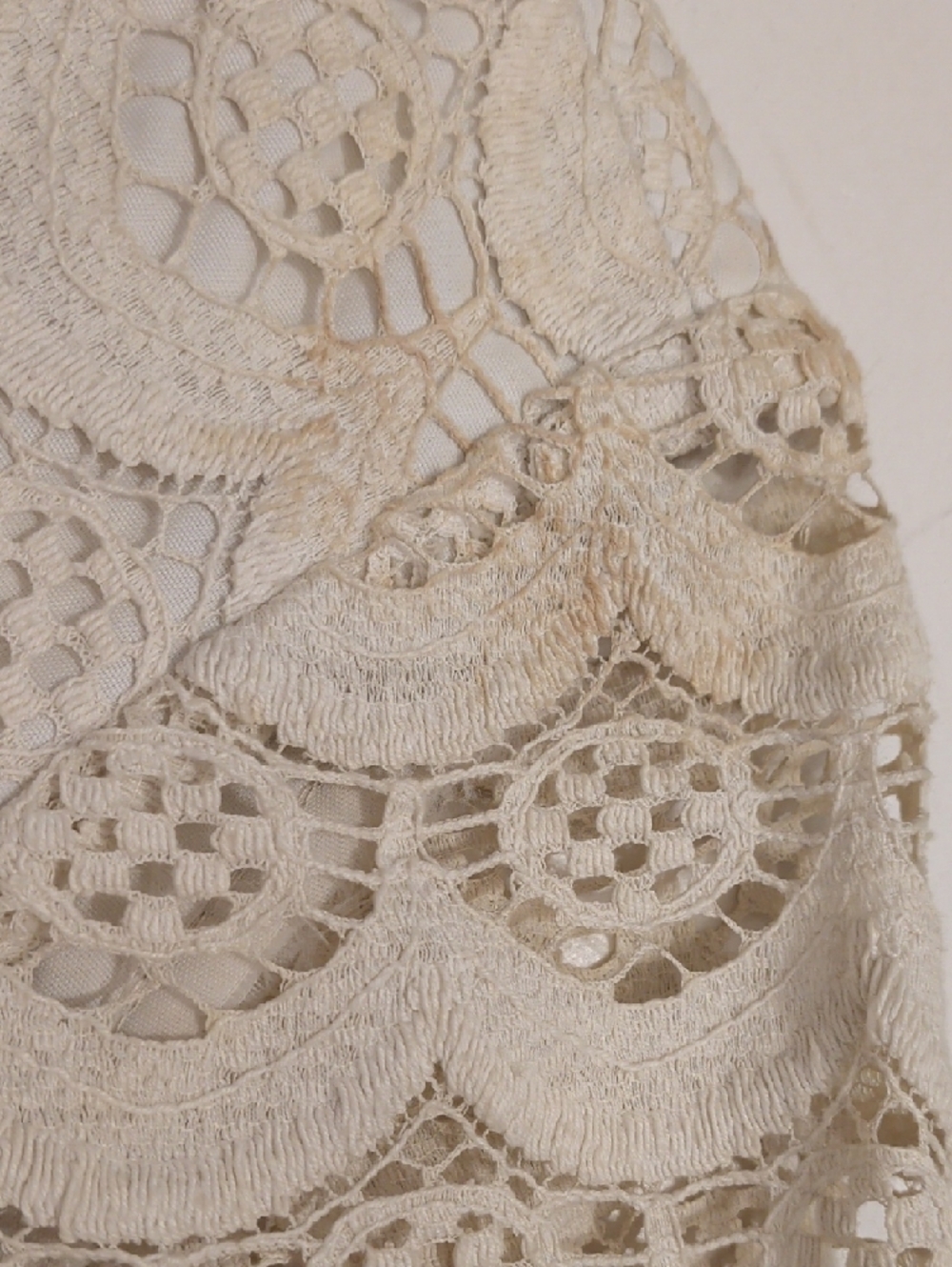 Vintage Cotton  Crochet Lace Mini Dress in Cream 60s 70s Scalloped Edge Lined - Picture 9 of 15